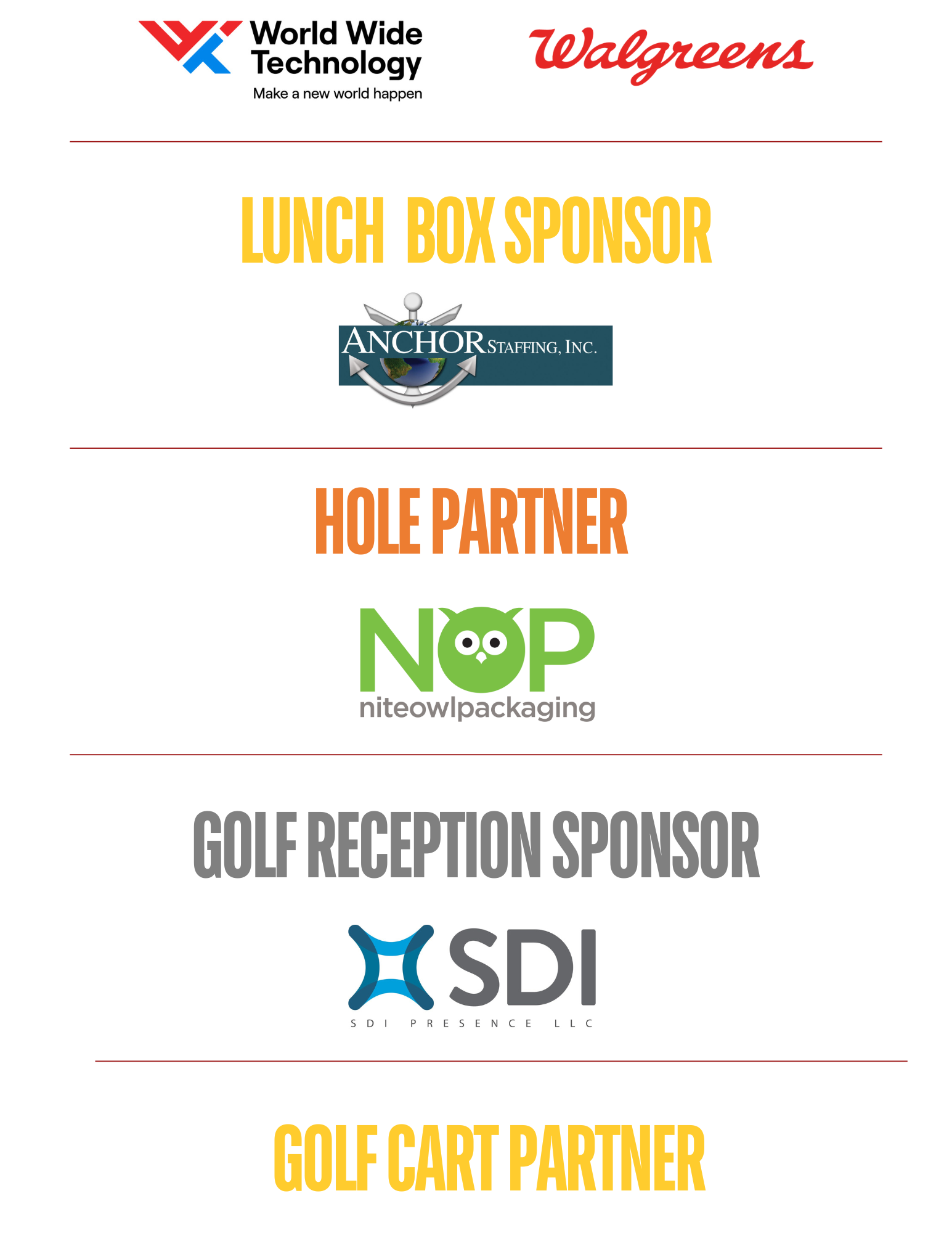 Eagle Partner Sponsors, Birdie Sponsors, Box Lunch Sponsors